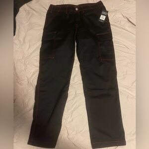 True Religion Jeans Cargo Pants Jet Black / TR-V Red Pockets Relaxed 108335
